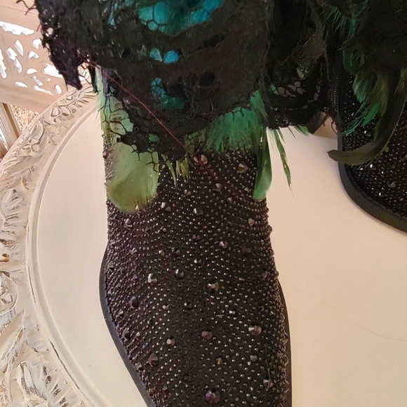 "JHETTA" Custom Order Black Diamante Feather Ankle Boots - Picture 3 of 6